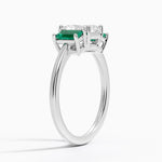 Luxe Rhiannon Three Stone Lab Emerald Ring Platinum Radiant Engagement Ring