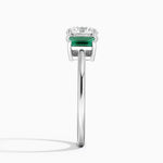 Luxe Rhiannon Three Stone Lab Emerald Ring Platinum Round Engagement Ring