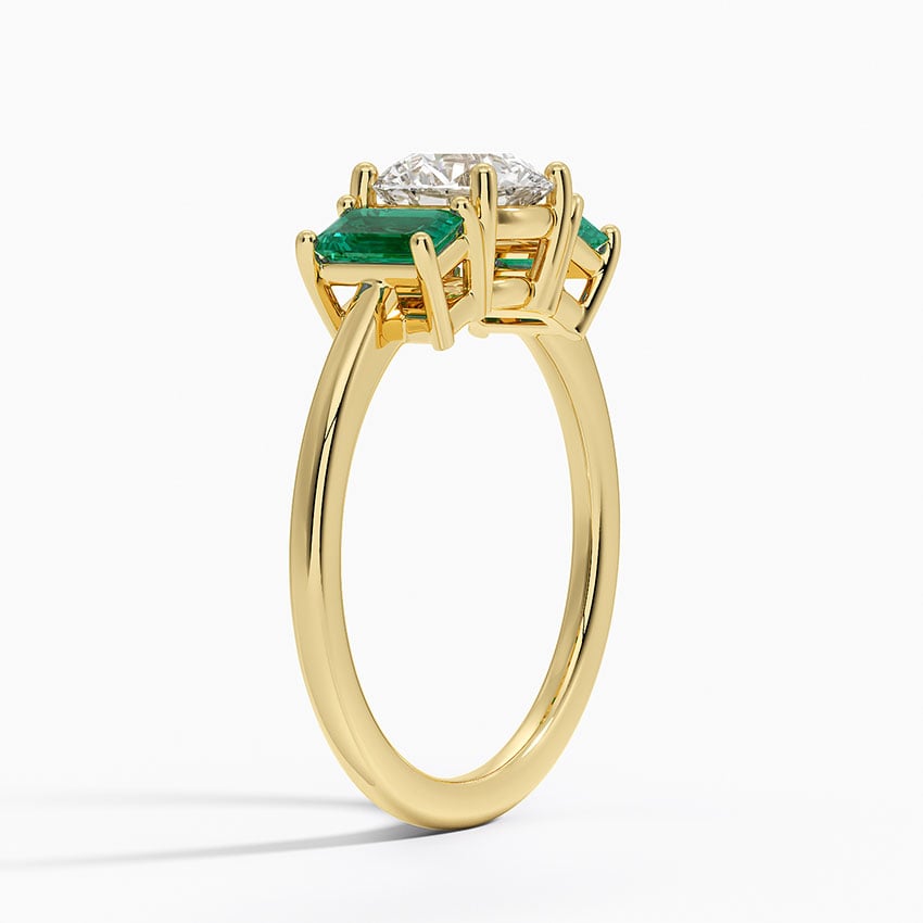 Luxe Rhiannon Three Stone Lab Emerald Ring Yellow Gold 18k Round Engagement Ring