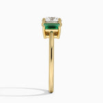 Luxe Rhiannon Three Stone Lab Emerald Ring Yellow Gold 18k Round Engagement Ring