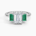 Luxe Rhiannon Three Stone Lab Emerald Ring Platinum Emerald Engagement Ring