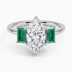 Luxe Rhiannon Three Stone Lab Emerald Ring Platinum Marquise Engagement Ring