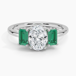 Luxe Rhiannon Three Stone Lab Emerald Ring Platinum Oval Engagement Ring