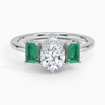 Luxe Rhiannon Three Stone Lab Emerald Ring Platinum Pear Engagement Ring