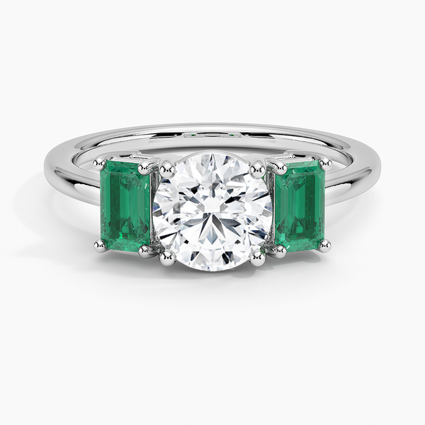 Luxe Rhiannon Three Stone Lab Emerald Engagement Ring