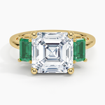 Luxe Rhiannon Three Stone Lab Emerald Ring Yellow Gold 18k Asscher Engagement Ring