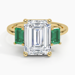 Luxe Rhiannon Three Stone Lab Emerald Ring Yellow Gold 18k Emerald Engagement Ring