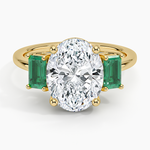 Luxe Rhiannon Three Stone Lab Emerald Ring Yellow Gold 18k Oval Engagement Ring