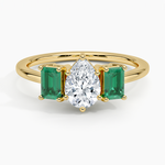 Luxe Rhiannon Three Stone Lab Emerald Ring Yellow Gold 18k Pear Engagement Ring