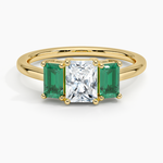 Luxe Rhiannon Three Stone Lab Emerald Ring Yellow Gold 18k Radiant Engagement Ring