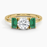 Luxe Rhiannon Three Stone Lab Emerald Ring Yellow Gold 18k Round Engagement Ring