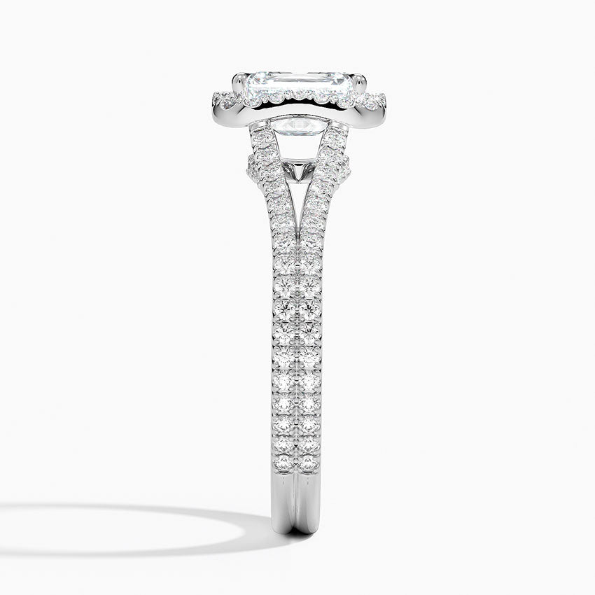 Fortuna Halo Diamond Ring (1/2 ct. tw.) Platinum Emerald Engagement Ring