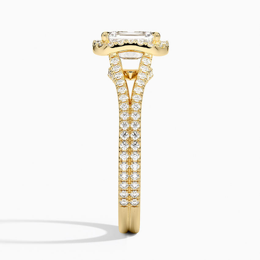 Fortuna Halo Diamond Ring (1/2 ct. tw.) Yellow Gold 18k Emerald Engagement Ring
