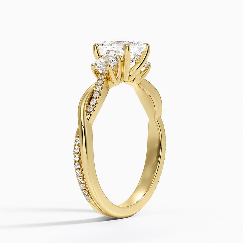 Petite Twisted Vine Three Stone Diamond Ring (2/5 ct. tw.) Yellow Gold 18k Asscher Engagement Ring