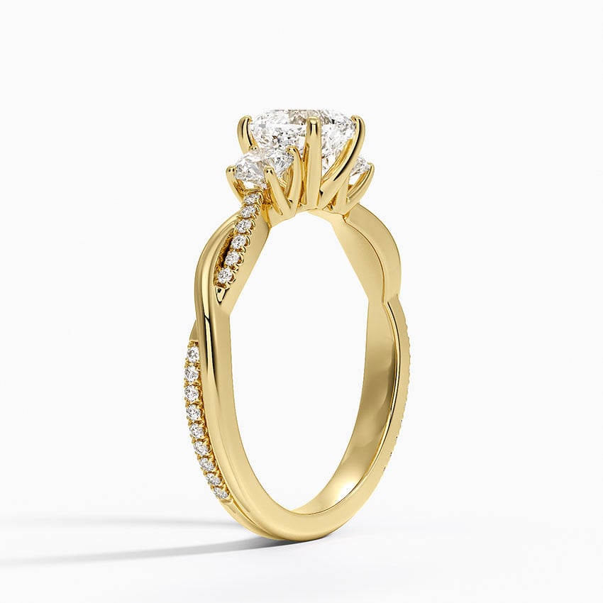Petite Twisted Vine Three Stone Diamond Ring (2/5 ct. tw.) Yellow Gold 18k Cushion Engagement Ring
