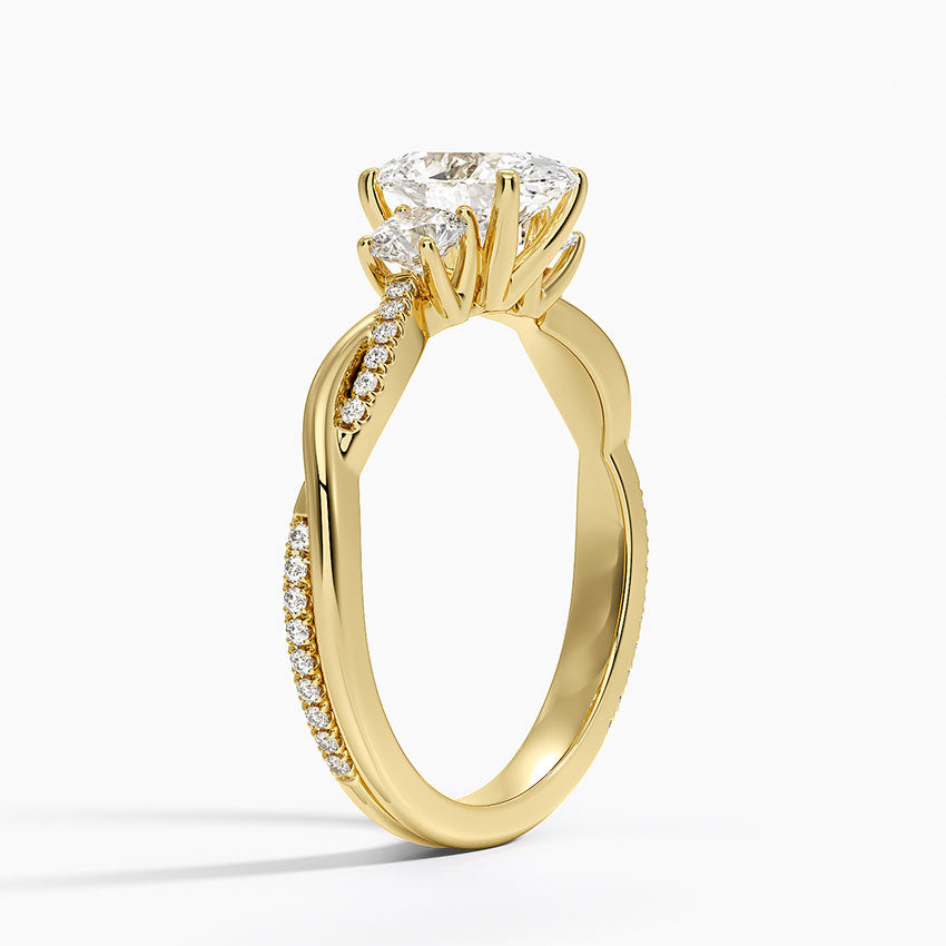 Petite Twisted Vine Three Stone Diamond Ring (2/5 ct. tw.) Yellow Gold 18k Oval Engagement Ring
