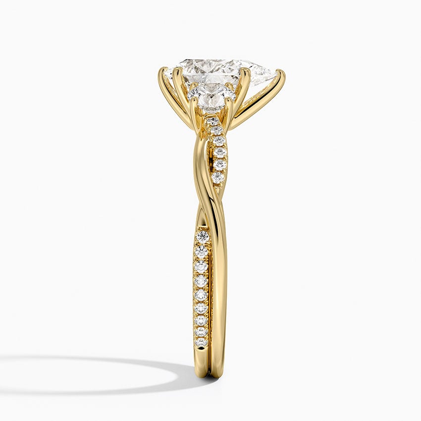 Petite Twisted Vine Three Stone Diamond Ring (2/5 ct. tw.) Yellow Gold 18k Pear Engagement Ring