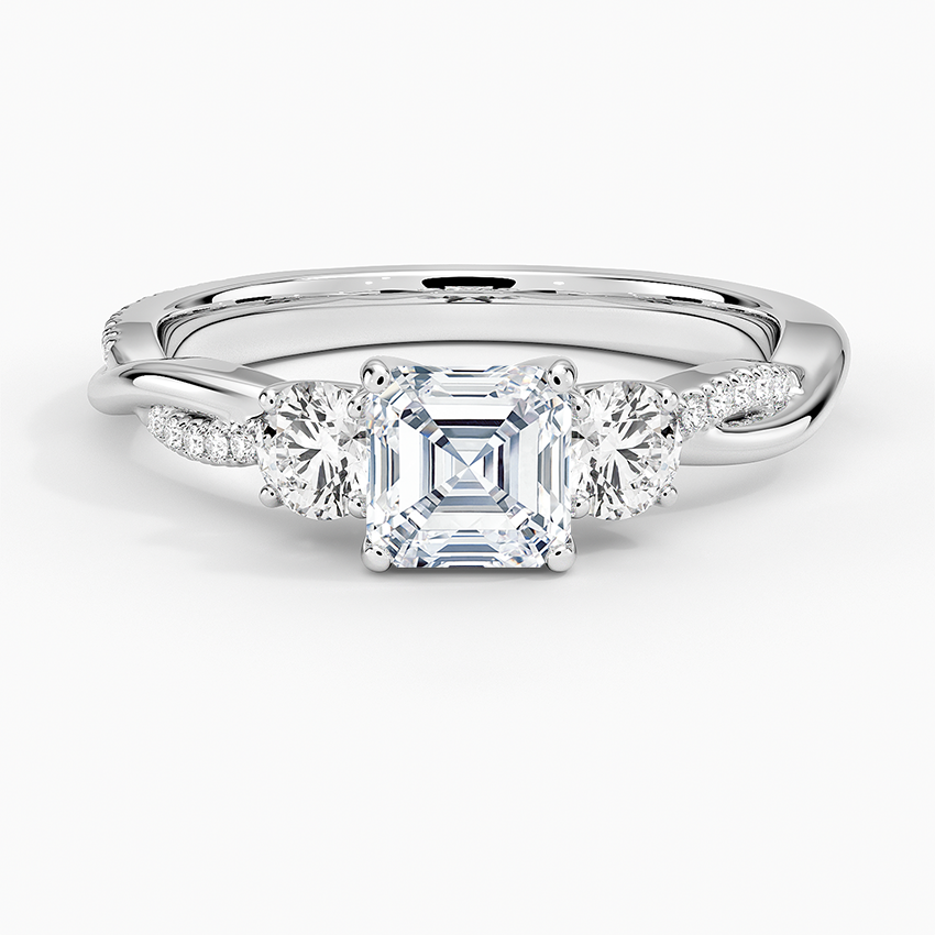 Petite Twisted Vine Three Stone Diamond Ring (2/5 ct. tw.) Platinum Asscher Engagement Ring