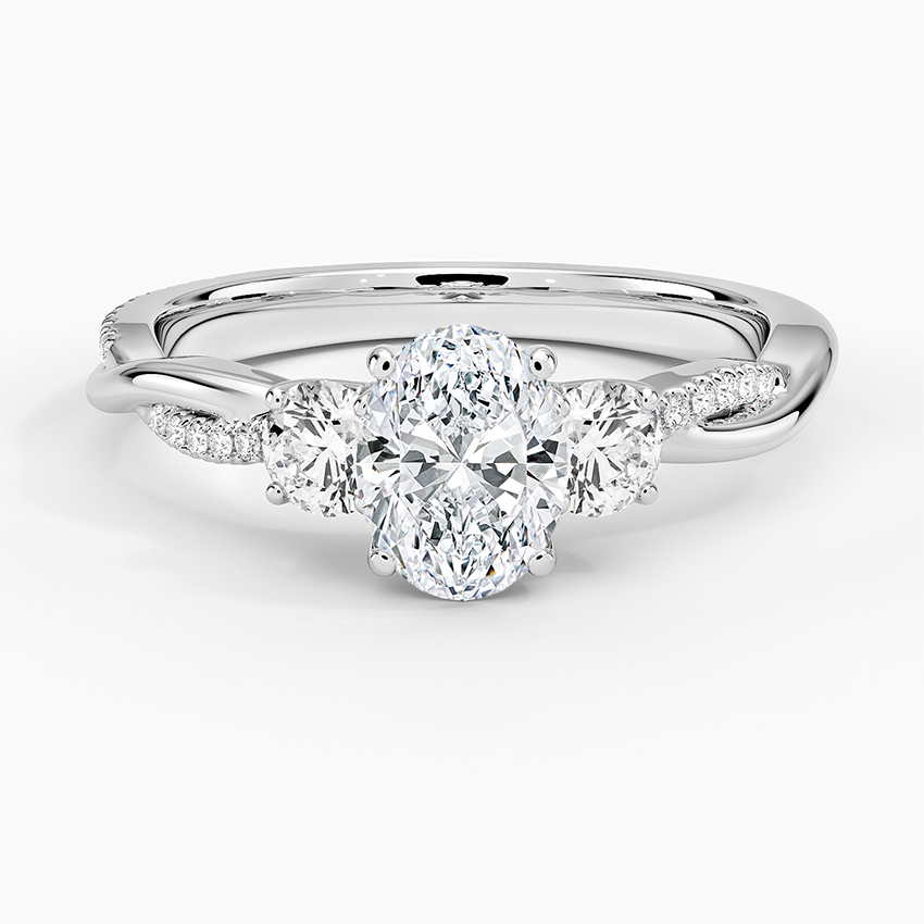 Petite Twisted Vine Three Stone Diamond Ring (2/5 ct. tw.) Platinum Oval Engagement Ring