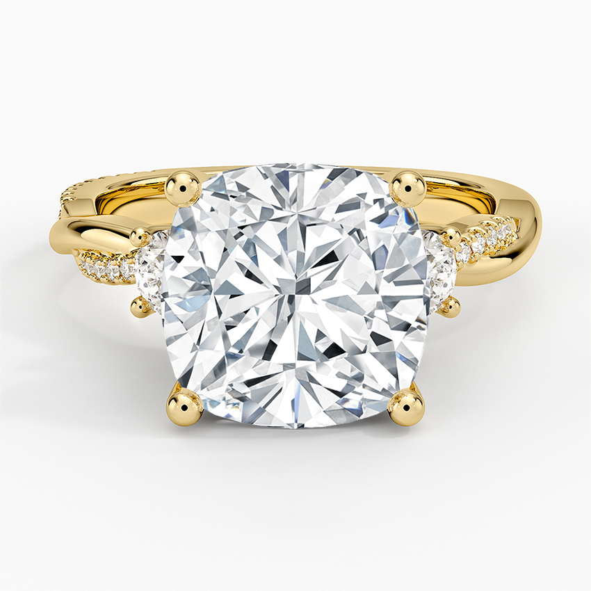Petite Twisted Vine Three Stone Diamond Ring (2/5 ct. tw.) Yellow Gold 18k Cushion Engagement Ring