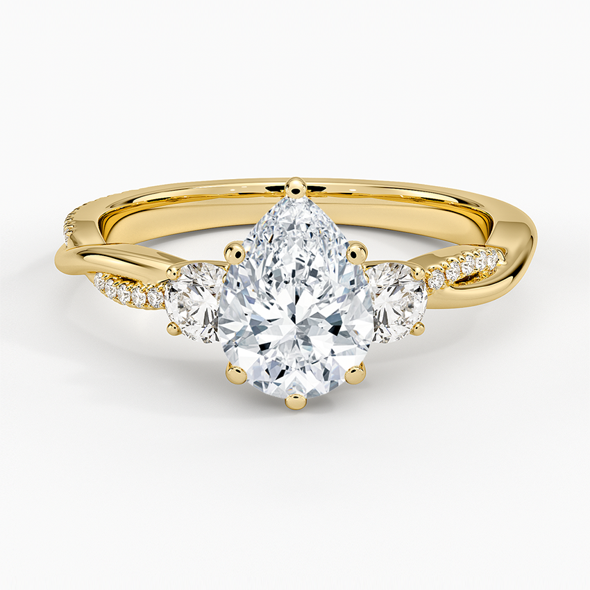 Petite Twisted Vine Three Stone Diamond Ring (2/5 ct. tw.) Yellow Gold 18k Pear Engagement Ring