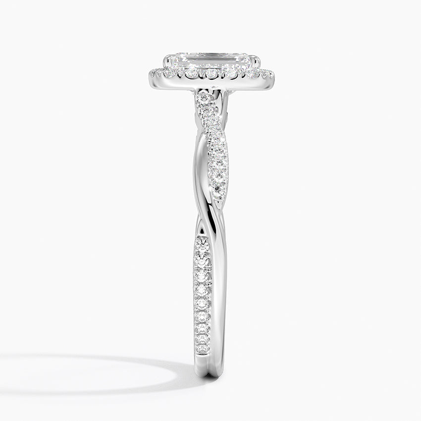 Petite Twisted Vine Halo Diamond Ring (1/4 ct. tw.) Platinum Emerald Engagement Ring