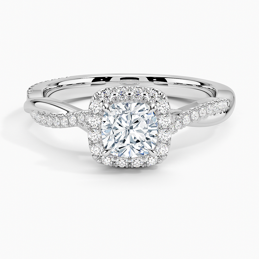 Petite Twisted Vine Halo Diamond Ring (1/4 ct. tw.) Platinum Cushion Engagement Ring