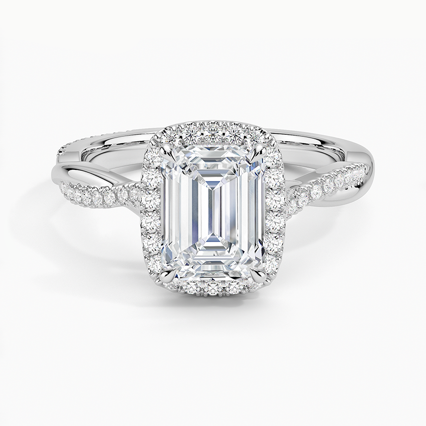 Petite Twisted Vine Halo Diamond Ring (1/4 ct. tw.) Platinum Emerald Engagement Ring