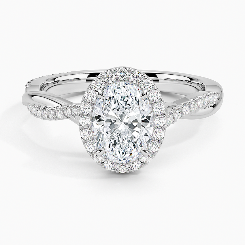 Petite Twisted Vine Halo Diamond Ring (1/4 ct. tw.) Platinum Oval Engagement Ring