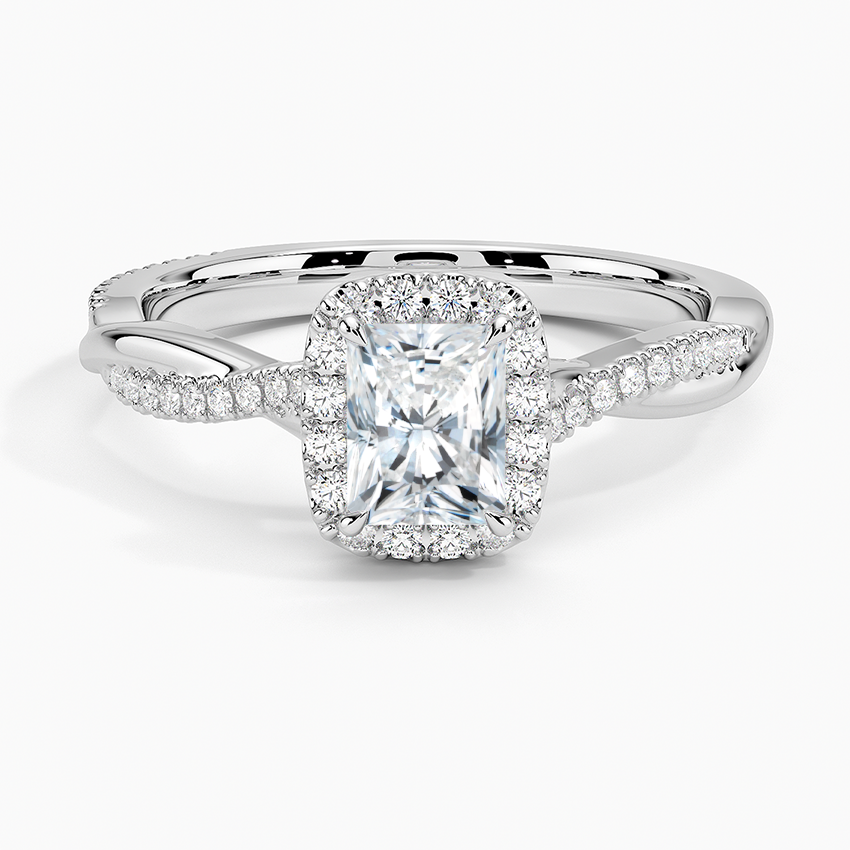 Petite Twisted Vine Halo Diamond Ring (1/4 ct. tw.) Platinum Radiant Engagement Ring