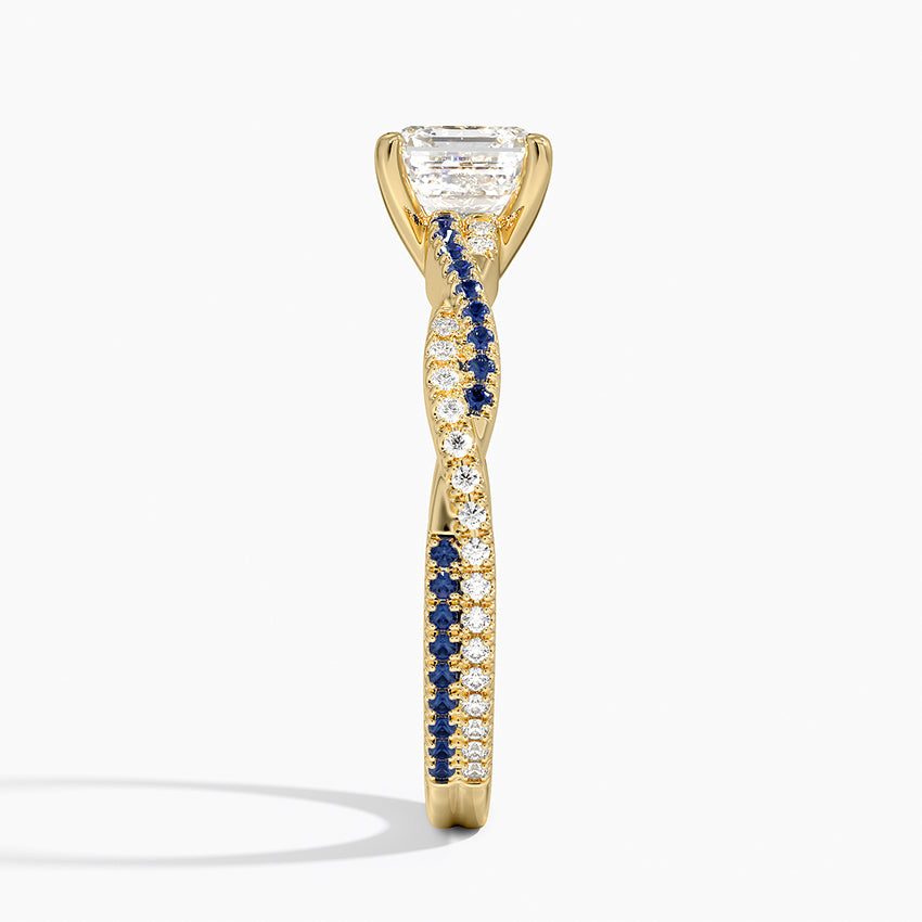 Petite Luxe Twisted Vine Sapphire and Diamond Ring (1/8 ct. tw.) Yellow Gold 18k Asscher Engagement Ring