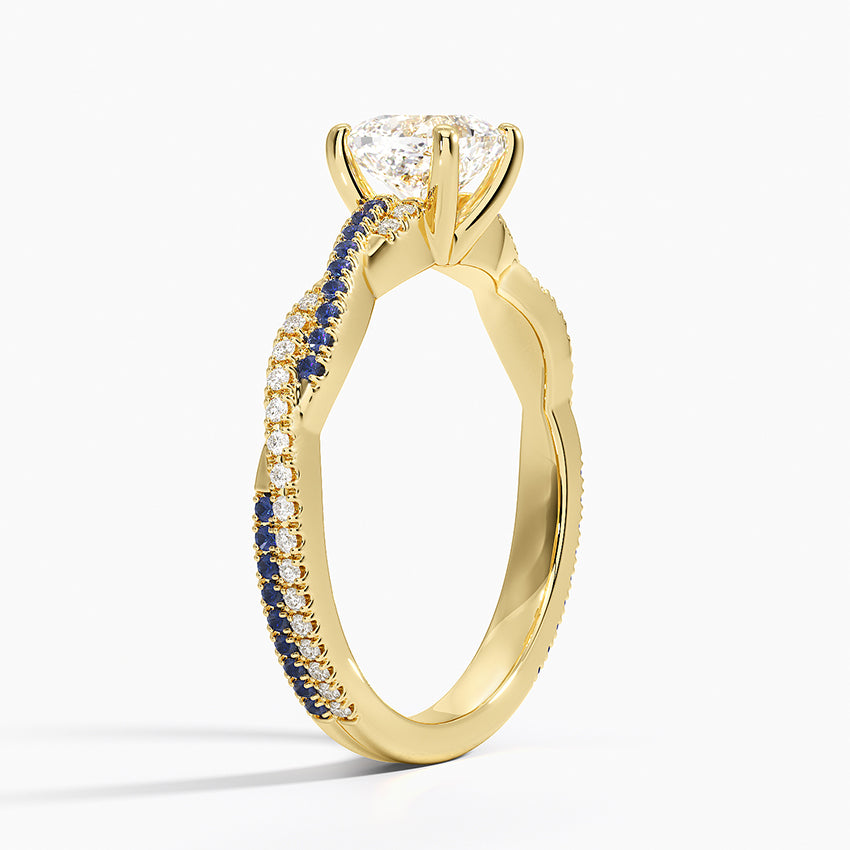 Petite Luxe Twisted Vine Sapphire and Diamond Ring (1/8 ct. tw.) Yellow Gold 18k Cushion Engagement Ring