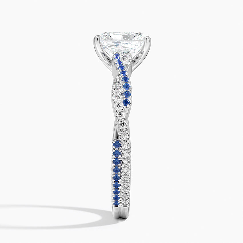 Petite Luxe Twisted Vine Sapphire and Diamond Ring (1/8 ct. tw.) Platinum Radiant Engagement Ring