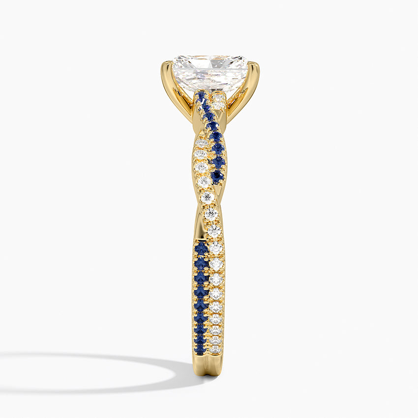 Petite Luxe Twisted Vine Sapphire and Diamond Ring (1/8 ct. tw.) Yellow Gold 18k Radiant Engagement Ring