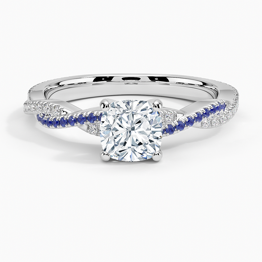 Petite Luxe Twisted Vine Sapphire and Diamond Ring (1/8 ct. tw.) Platinum Cushion Engagement Ring
