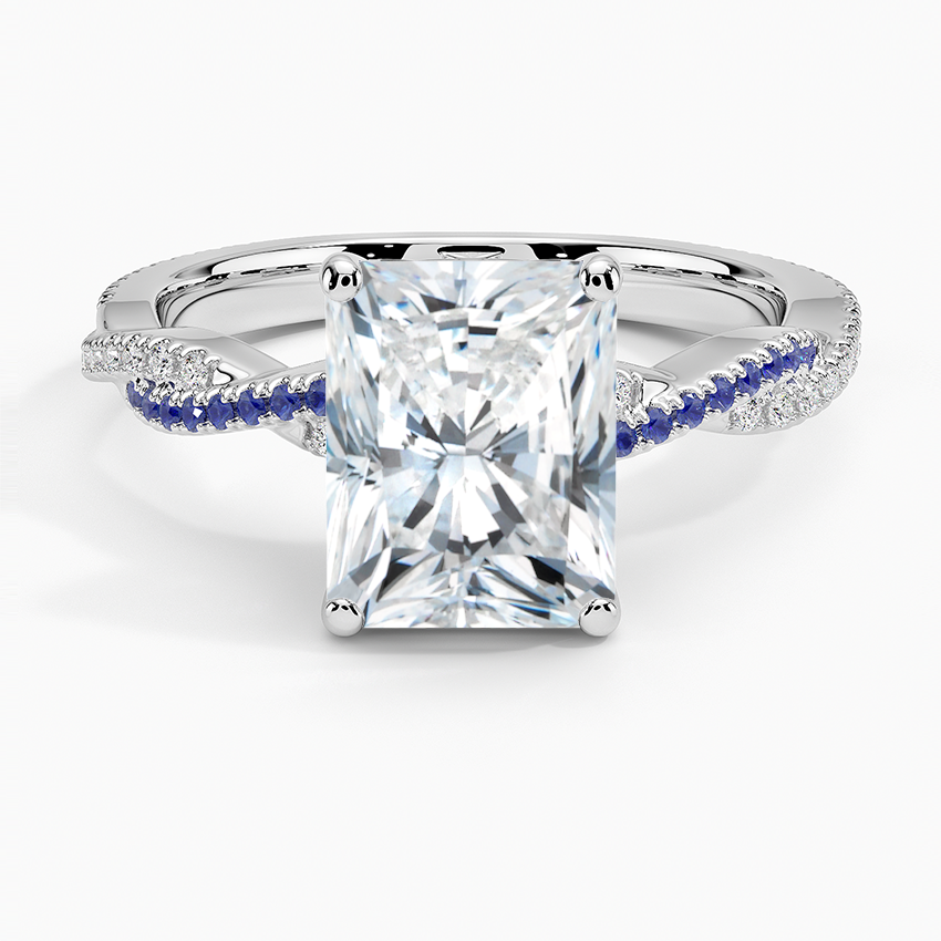 Petite Luxe Twisted Vine Sapphire and Diamond Ring (1/8 ct. tw.) Platinum Radiant Engagement Ring