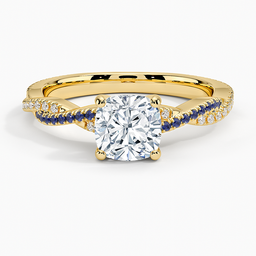 Petite Luxe Twisted Vine Sapphire and Diamond Ring (1/8 ct. tw.) Yellow Gold 18k Cushion Engagement Ring