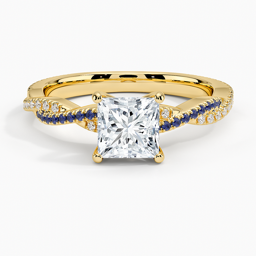 Petite Luxe Twisted Vine Sapphire and Diamond Ring (1/8 ct. tw.) Yellow Gold 18k Princess Engagement Ring