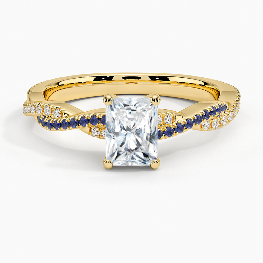 Petite Luxe Twisted Vine Sapphire and Diamond Ring (1/8 ct. tw.) Yellow Gold 18k Radiant Engagement Ring