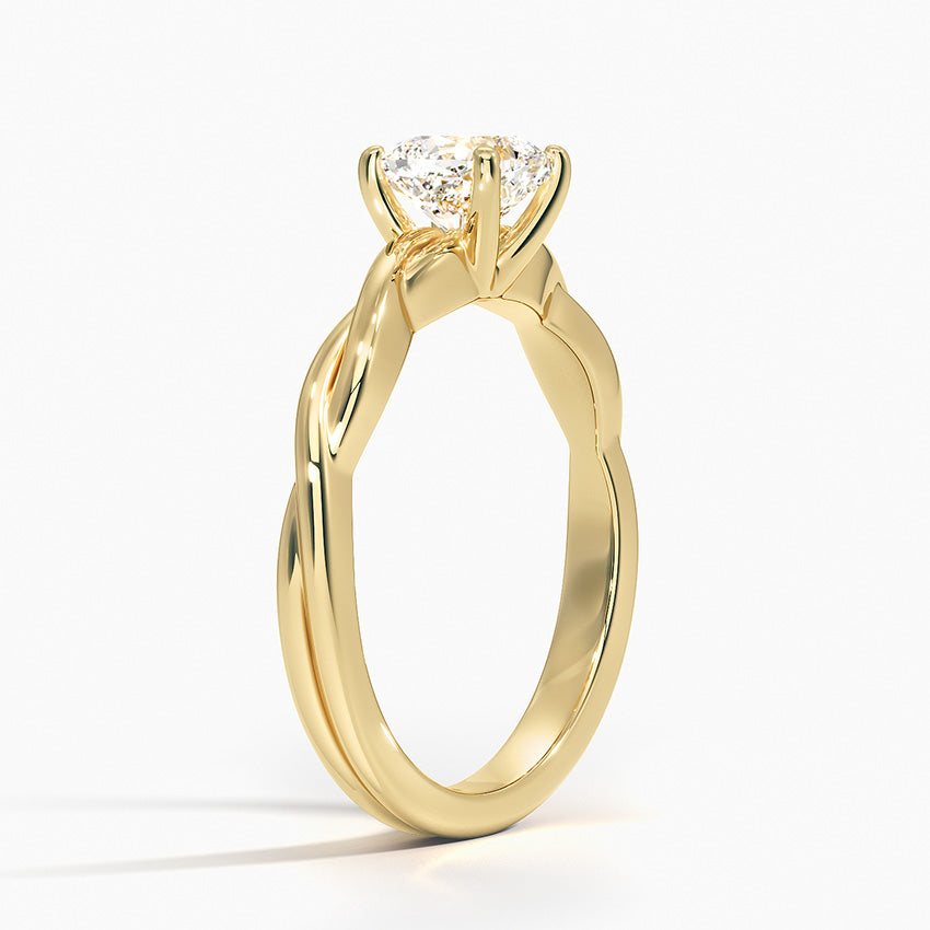 Twisted Vine Solitaire Ring Yellow Gold 18k Cushion Engagement Ring