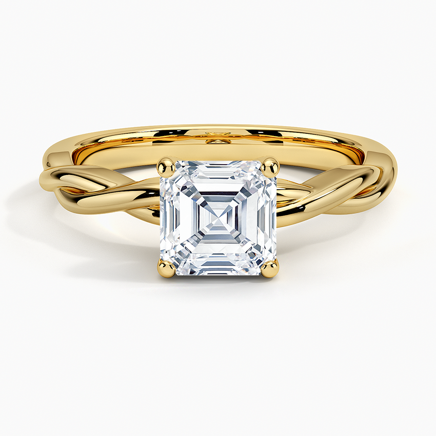 Twisted Vine Solitaire Ring Yellow Gold 18k Asscher Engagement Ring