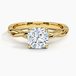 Twisted Vine Solitaire Ring Yellow Gold 18k Cushion Engagement Ring