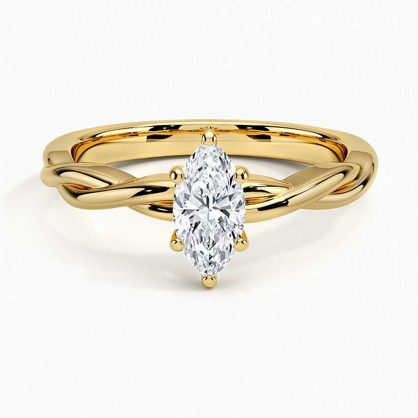 Twisted Vine Solitaire Ring Yellow Gold 18k Marquise Engagement Ring