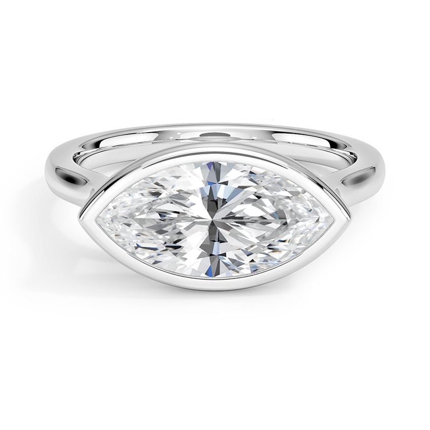 Luna East-West Bezel Solitaire Engagement Ring 18K White Gold MQ
