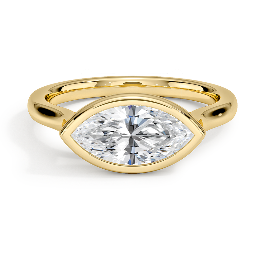 Luna East-West Bezel Solitaire Engagement Ring 18K Yellow Gold MQ
