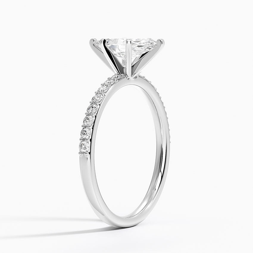 Petite Shared Prong Half Coverage Diamond Ring Platinum Marquise Engagement Ring