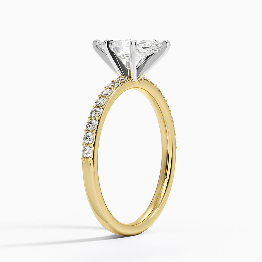 Petite Shared Prong Half Coverage Diamond Ring Yellow Gold 18k Marquise Engagement Ring