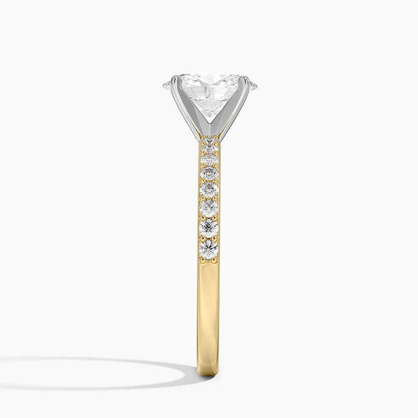 Petite Shared Prong Half Coverage Diamond Ring Yellow Gold 18k Oval Engagement Ring