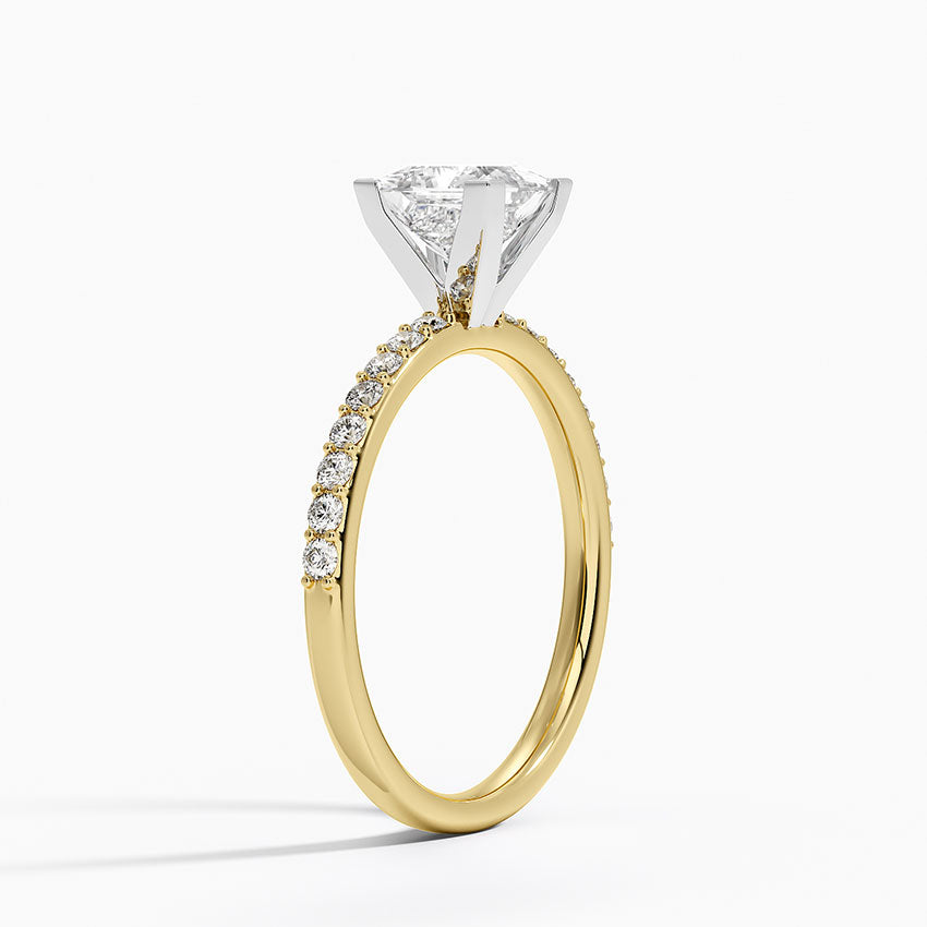 Petite Shared Prong Half Coverage Diamond Ring Yellow Gold 18k Princess Engagement Ring