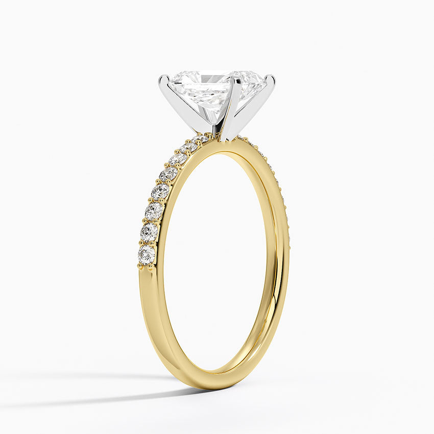 Petite Shared Prong Half Coverage Diamond Ring Yellow Gold 18k Radiant Engagement Ring